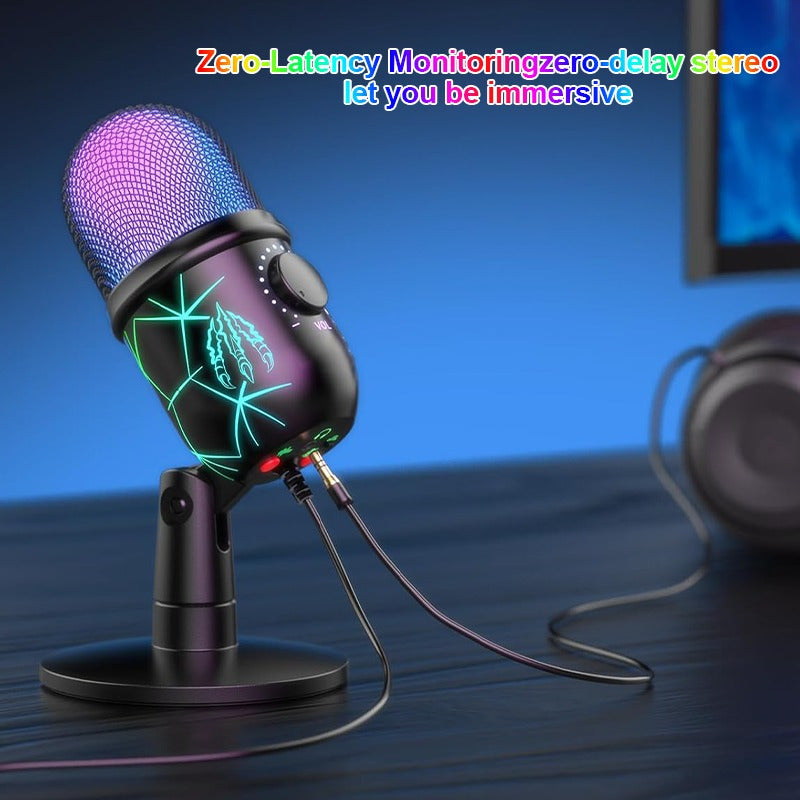 Microfono USB Profesional para Gaming y Streaming - Cancelación de Ruido de Estudio, Conector para Auriculares Integrado, Anillo LED, Plug & Play, Alimentado por USB (), Micrófono para Juegos, Configuración para Podcasting, Equipo de Audio Elegante, Soni