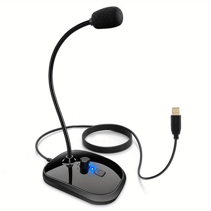 Micrófono USB para computadora, micrófono de PC con botón giratorio para ajuste de volumen y botón de silencio, micrófono omnidireccional Plug and Play para computadora, portátil, escritorio y portátil.