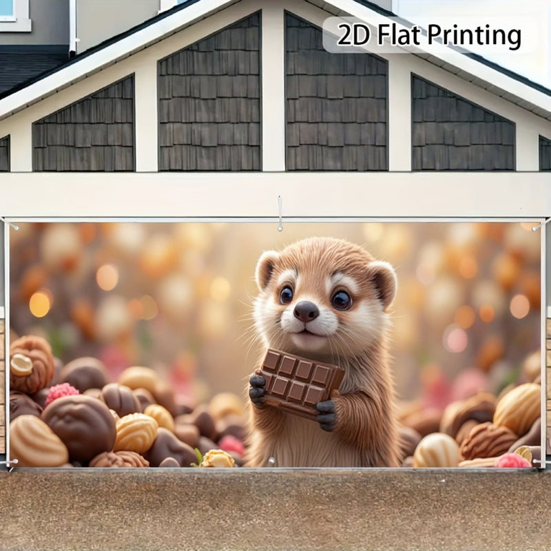 Cartel de puerta 2D, 1 unidad, decoración de las cuatro estaciones, capibara lindo comiendo chocolate, poliéster, para decoración de Navidad, decoración de cumpleaños, decoración de bodas, fondo de cartel de decoración de habitaciones, decoración de jard