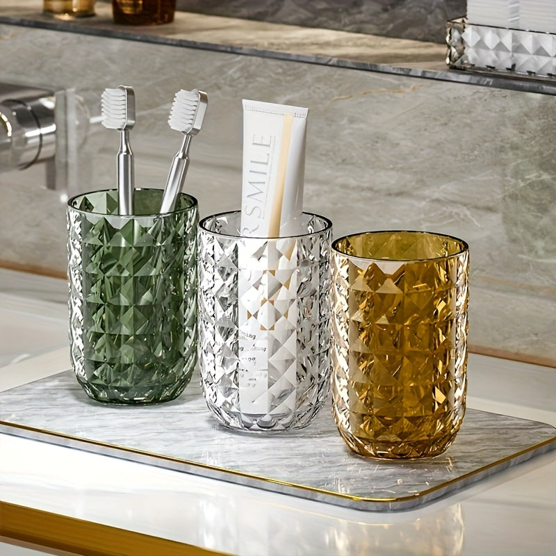 Juego de vasos de enjuague de plástico con diseño geométrico de lujo para parejas, accesorios para baño, decoración del hogar, porta cepillos de dientes para pareja