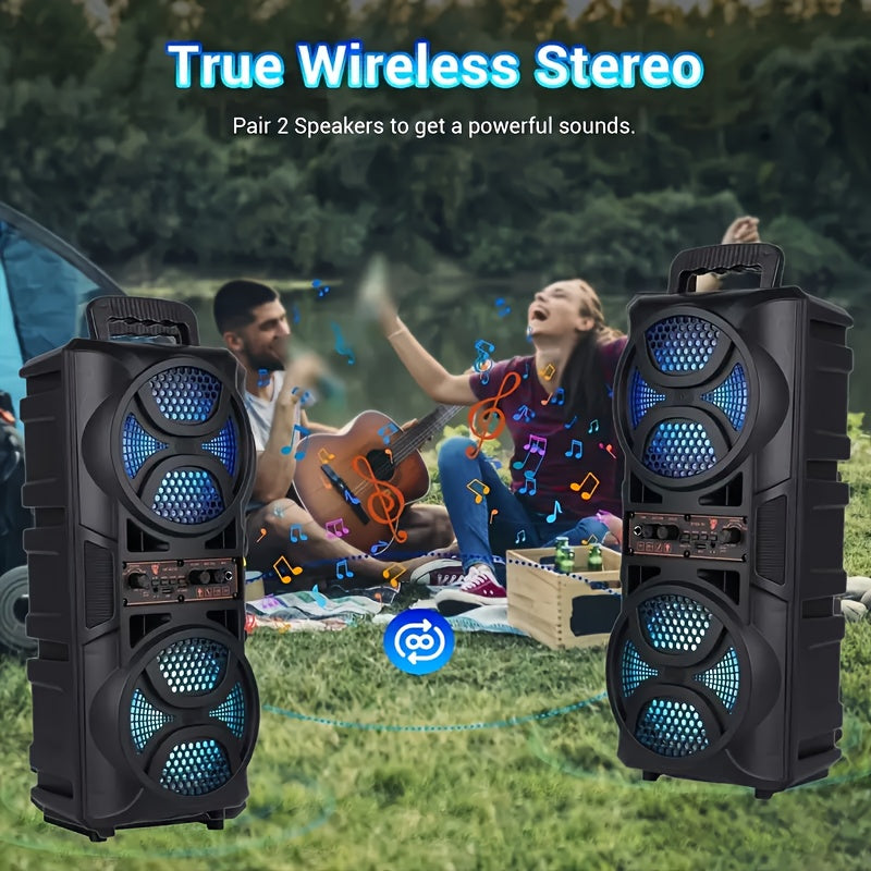 Altavoz multifuncional con altavoces dobles de 6,5", cambio de color RGB, subwoofer de bajo 3D, función de karaoke con gran apertura, sistema de sonido de carrito, experiencia de sonido definitiva con/FM/USB/TF Card/MIC, adecuado para fiestas al aire lib