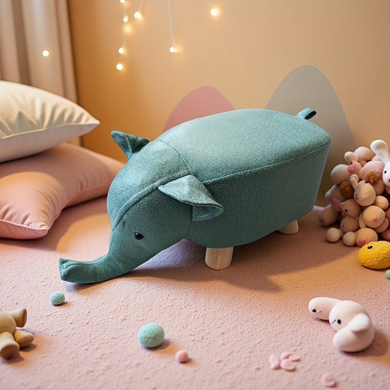 Pequeño taburete de madera sólida, disponible en cuatro colores, taburete bajo de elefante de dibujos animados, taburete pequeño de moda para el salón de casa, taburete creativo de forma única.