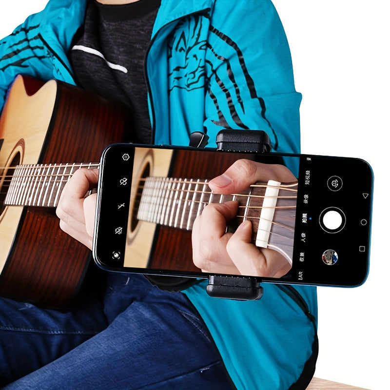Soporte para Smartphone con Cabezal de Guitarra Giratorio 360° - Abrazadera Ajustable, Soporte para Transmisiones en Vivo y Grabación, Material PE Negro, Compatible con Escritorio y Uso con Trípode, Fotografía Móvil|Soporte Versátil para Smartphone|Mater