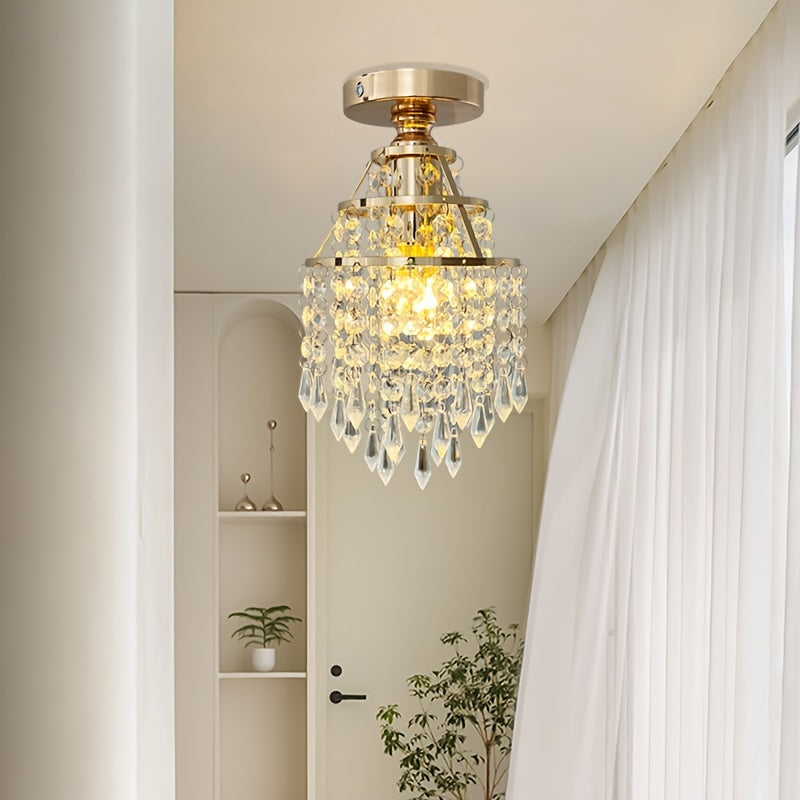 1 lámpara de techo moderna con cristal artificial dorado, base E27, diámetro 15 cm/5.9 pulgadas, para porche o pasillo (sin bombilla)