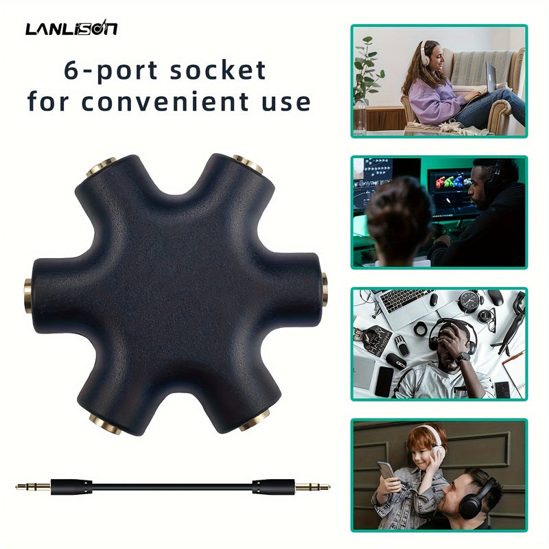 Cable Repartidor de Audio LANLESS de 3.5mm - Comparte Música con 5 Auriculares, ABS Duradero, Disponible en Blanco/Azul/Negro, Ideal para Smartphones y Más