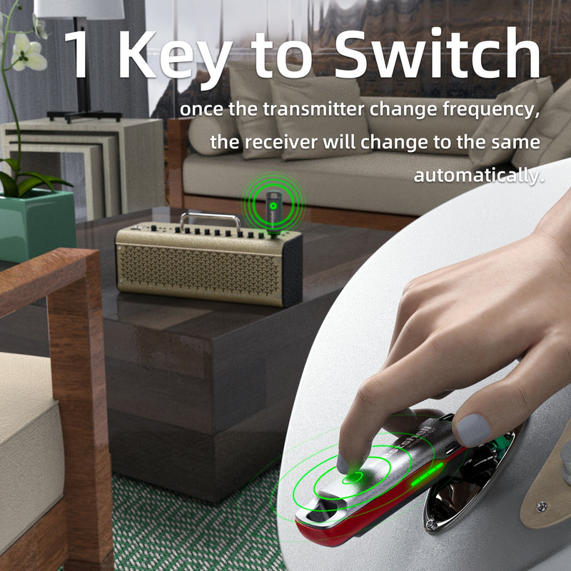 Sistema inalámbrico para guitarra WESTSHELL G7 con señal digital de doble banda, baja latencia y recargable por USB - Transmisor y receptor compactos en gris para guitarra eléctrica, bajo, instrumentos de viento, transmisor de señal para guitarra | Acces