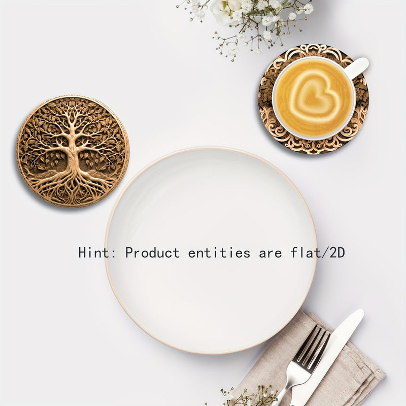Conjunto de 8 Piezas Árbol de la Vida, Imagen Plana en 2D para Productos, Posavasos de Madera, Esencial para Reuniones Familiares Festivas, Adecuado para Bares, Empresas, Hogares y Diversos Lugares 9.98cm*9.98cm