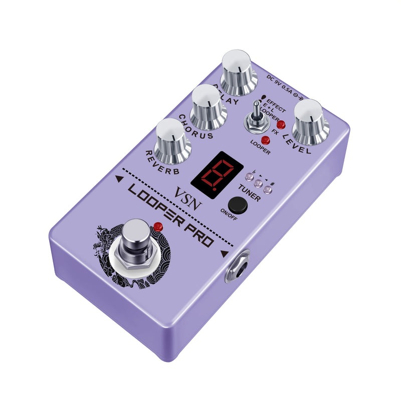 Pedal multiefectos VSn para guitarra con afinador de delay, chorus, reverb y bypass verdadero - Ideal para efectos digitales, bajo y guitarra eléctrica