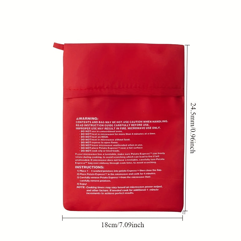 Bolsa de Cocina Rápida para Microondas - Herramienta Fácil y Rápida para Hornear Patatas Perfectamente Cocción, Bolsa Roja de Poliéster Apta para Horno con Diseño Instructivo, Ideal para Hogares Ocupados, Cocinero Rápido de Verduras | Producto Fácil de U