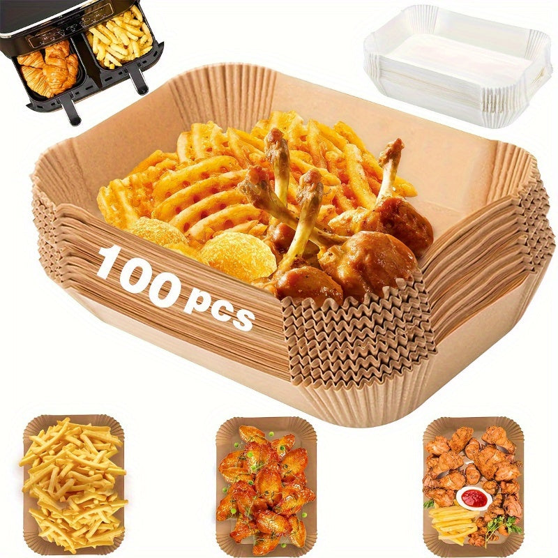 100 piezas de papel para freidor de aire antiadherente - Hojas de hornear resistentes al calor, a la grasa y al agua, adecuadas para freidor de aire, asado de carne y barbacoa - Ideal para cocineros caseros y entusiastas de la barbacoa, un must-have para