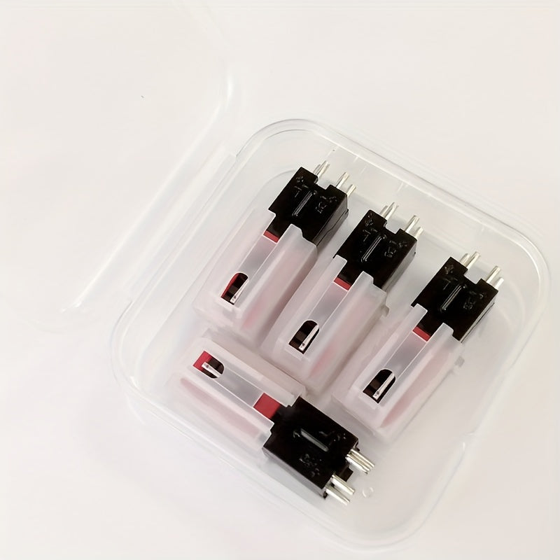 Conjunto de 4 cápsulas giratorias universales con agujas de diamante - Compatible con tocadiscos de vinilo - No requiere alimentación, construcción duradera de ABS, cabeza de cápsula de cerámica rubí para discos de 33 1/3, 45, 78 RPM - Incluye soporte de