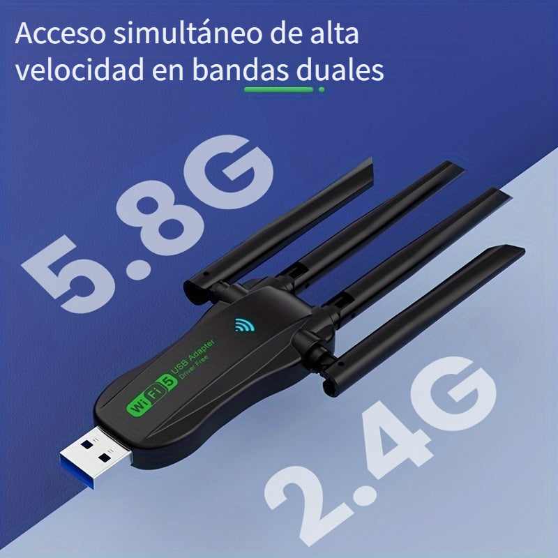 Adaptador WiFi USB Dual-Band 5.8G/2.4G VSZAPOWER - Plug & Play, sin necesidad de controlador, conectividad inalámbrica de alta velocidad, señal estable, diseño compacto para uso en hogar y oficina, adaptador WiFi para PC, conectividad versátil, cuerpo de