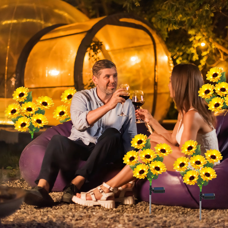 Luces solares decorativas de girasol para exteriores, 6 luces de girasol con poste luminoso, luces solares automáticas para jardín, encendido/apagado automático, regalo ideal para mamá y amigos, decoración para jardín y césped