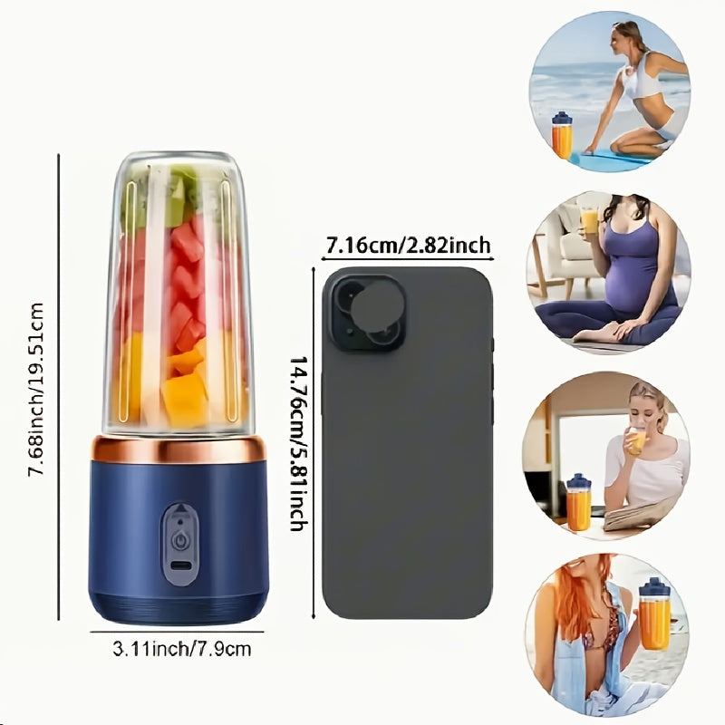 Mini mezclador de jugo portátil inalámbrico recargable con 6 cuchillas y tazas dobles, adecuado para batidos, verduras y frutas, control de botones, batería recargable, material ABS de grado alimenticio, adecuado para el hogar, al aire libre y viajes, re