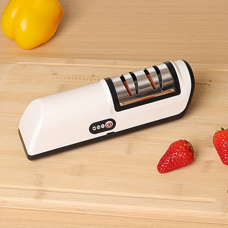 Un afilador de cuchillos eléctricos portátiles recargables por USB con ángulo ajustable para cuchillos rectos de 20 grados, diseñado para afilar y pulir cuchillos de cocina, adecuado para cuchillos de chef, cuchillos de corte, cuchillos santoku, cuchillo