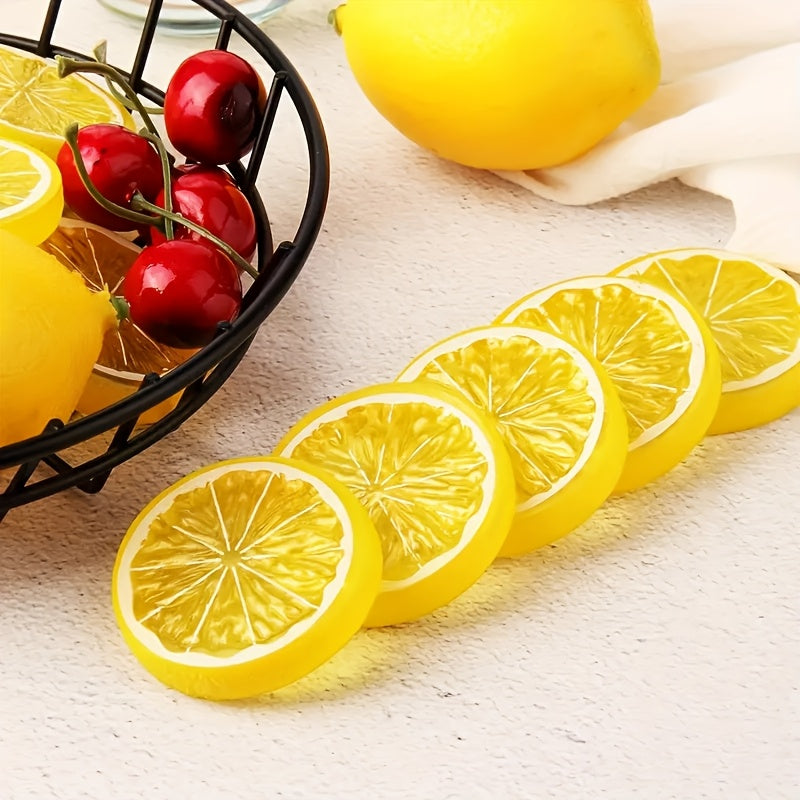 20-Unidades de 5 cm de Rebanadas de Limón Amarillo - Fruta Artificial de Plástico Realista, Ideal para Decoración del Hogar, Navidad, Acción de Gracias, Día de San Valentín, Día de la Madre, Graduación, Reunión, Fiestas de Playa y Cócteles sin Contenedor