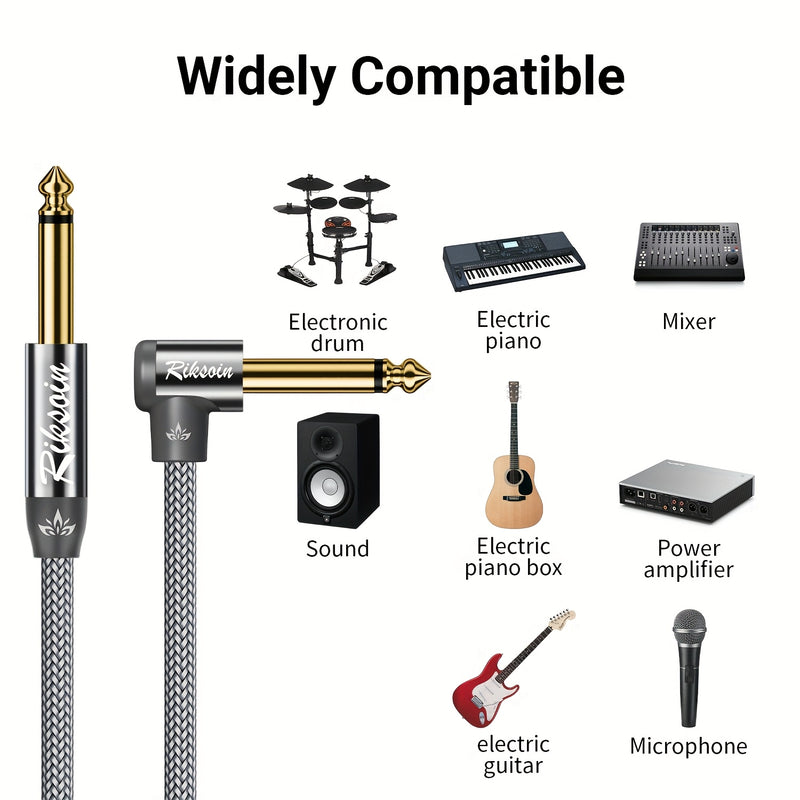Cable de Instrumento Audio Riksoin, Compatible con Guitarra Eléctrica, Bajo, Batería, Pedales, Amplificadores, Preamps, Mezcladoras, Afinadores, Altavoces, Acústico, Cable Recto a Ángulo Derecho de 1/4 pulgada