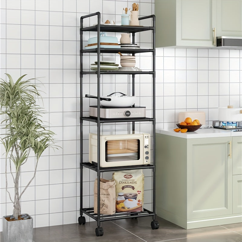 Carrito de almacenamiento metálico multinivel con ruedas, diseño reforzado y resistente para organizar cocina, sala, balcón y baño
