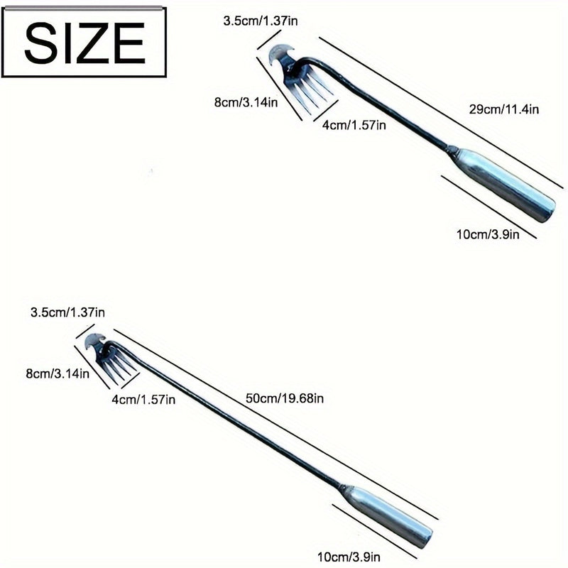 Arrancador de Malezas de Acero de Manganeso Premium - Doble Propósito, Diseño de 4 Dientes para Desbrozar y Jardinería Fácil, Mango Largo Ergonómico, Opciones de 30.0cm / 50.01cm