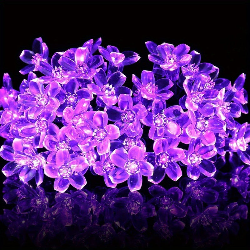 Luces solares de cerezo púrpura, 8 funciones, decoración para patio, balcón, camping, tira LED de ambiente festivo, 1 cuerda de 5 metros con 20 luces o 6.5 metros con 30 luces