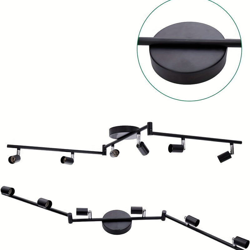 Kit de iluminación de pista LED de 6 luces, reflector de techo negro de 6 vías, soporte de lámpara giratorio flexible, luz de pista no incluye bombillas, las bombillas deben ser compradas por el usuario