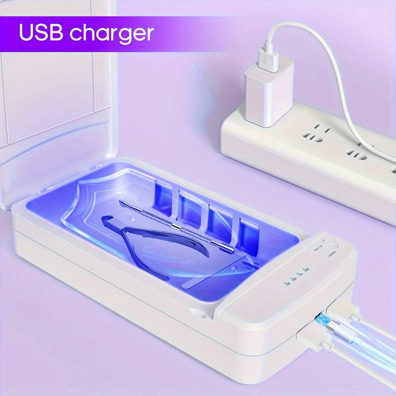 Estuche Organizador de Uñas con Luz Azul USB - Estación Portátil para Manicura en Casa, Diseño Fácil de Limpiar y Sin Batería Necesaria (), Caja Compacta de Plástico Duradero