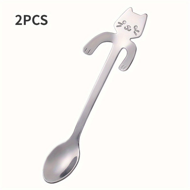 Cucharitas para café con forma de gato de acero inoxidable, 1, 2 o 3 piezas, cucharas pequeñas para té, postres y hielo, ideales para el hogar y fiestas, sin necesidad de electricidad o pilas, perfectas para graduaciones y Ramadán