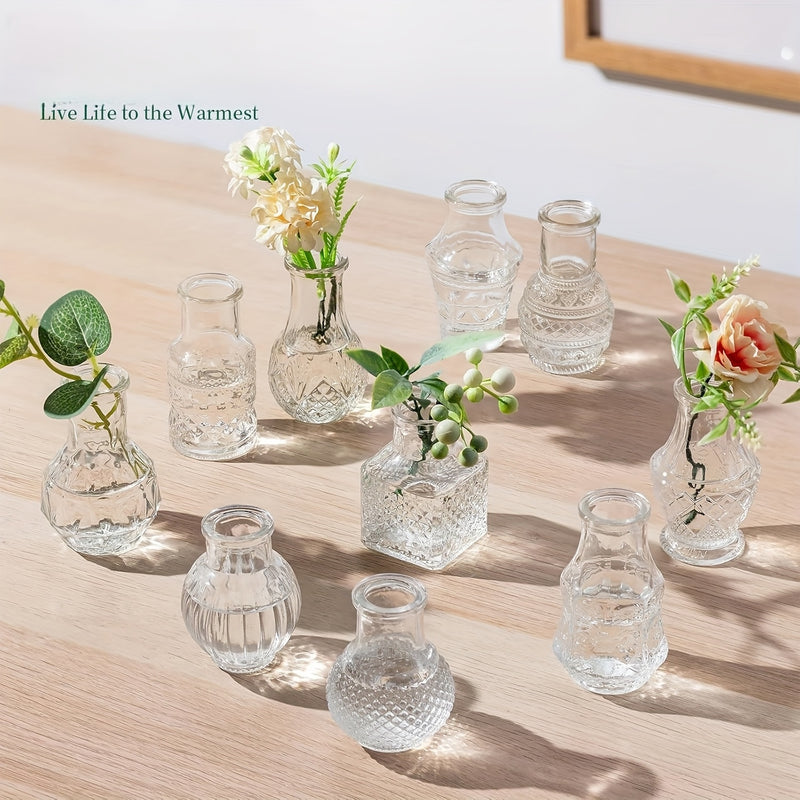 10 Piezas de Jarrones Vintage Transparentes, Ideales para Bodas, Salones, Cocinas, Mesas de Comedor, Cenas Románticas y Más