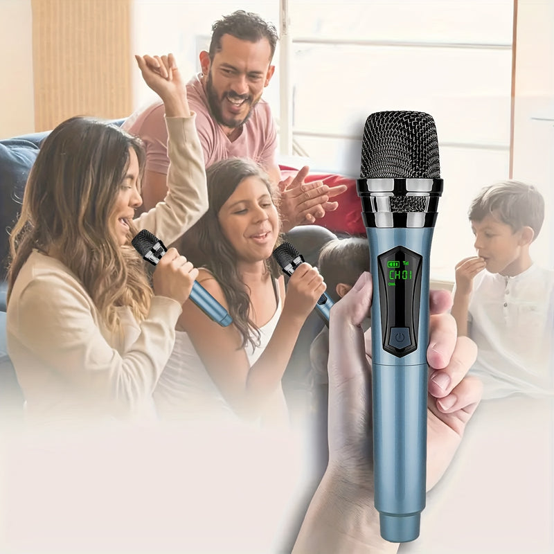 4 Piezas Sistema de Micrófono Dinámico sin varillas con Batería Recargable y Soporte de Escritorio, Adaptador 3.5mm para Canto, Bodas, Fiestas y Enseñanza