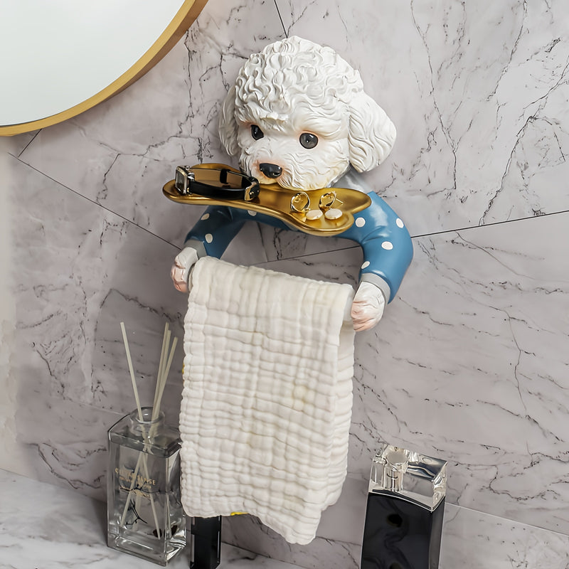 1pc Adorable Soporte de Papel Higiénico de Resina Perro, Soporte de Tejido Autoadhesivo Montado en la Pared, Accesorio de Baño con Acabado de Laca, Perfecto para Otoño, Halloween, Regalos de Navidad