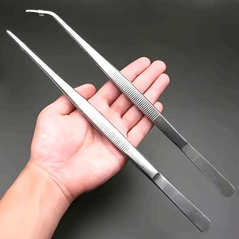 2 Piezas de Pinzas de Acero Inoxidable Extendidas - Puntas Precisas y Curvas para Jardinería, Arte del Té, Paisajismo Acuático, Plantas Suculentas - Empuñadura Antideslizante para Aficionados y Profesionales, Uso en Casa u Oficina - Construcción Duradera