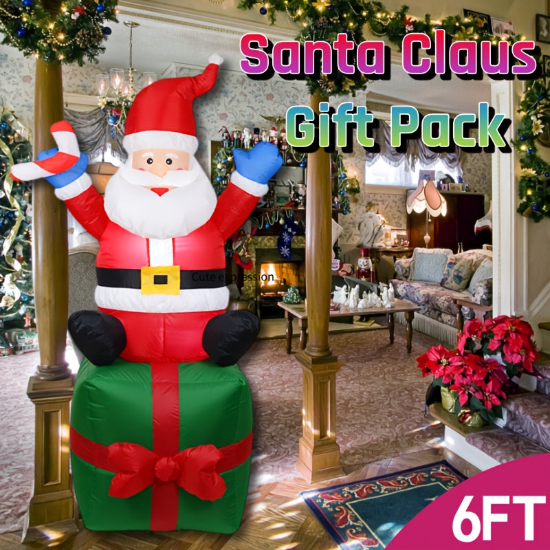 Caja de regalo inflable de Santa Claus, 182.88 cm, iluminación, enchufe americano, ideal para bodas/centros comerciales/patios/fiestas al aire libre, figura inflable navideña