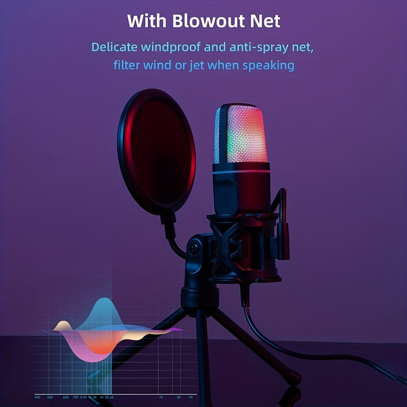Microfono RGB de Estudio, Microphone Tipo RGB con Trípode, Estudio de Grabación de Música, Equipo de Transmisión en Vivo, Podcast, Grabación, Eid Al-Adha Mubarak