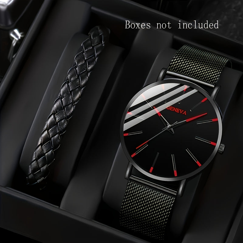 Un conjunto de dos relojes de cuarzo de negocios elegantes y pulseras de cuero.