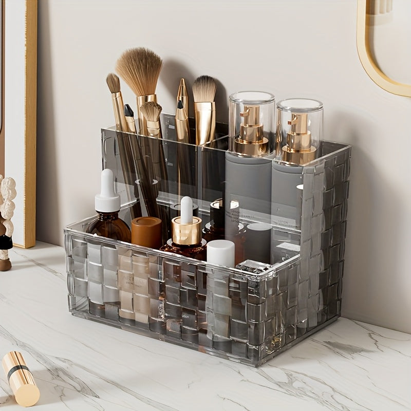Organizador de maquillaje transparente de lujo con divisores, almacenamiento de cosméticos para lápices de cejas y cuidado de la piel, organizador plástico liviano para baño o tocador, organizadores de maquillaje