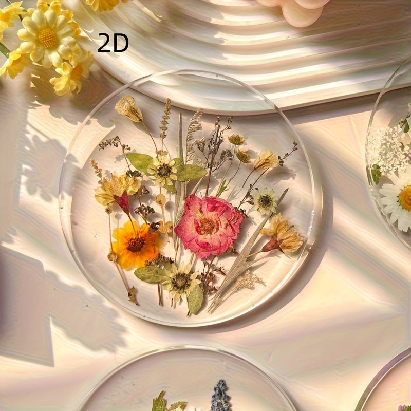 Juego de 4 Posavasos Acrílicos Planos 2D, Coloridos y Estampados para Exteriores, Decoración de Mesa para Bodas, Cumpleaños o Día de la Madre, Arte con Flores Silvestres, Diseño 2D Plano, Ideal para Navidad