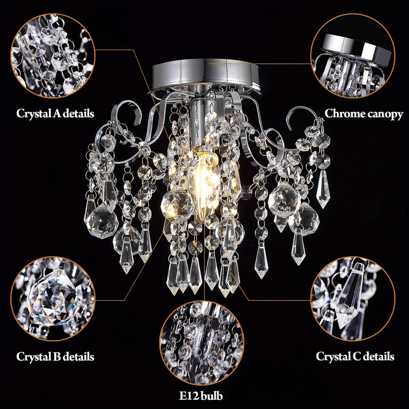 1 pieza de lámpara de colgante de cristal pequeño moderno con base de metal cromado, voltaje 85V-265V, adecuada para pasillos, salas de estar, dormitorios, baños, cocinas y otras decoraciones de iluminación. Base E14 (bombilla no incluida)