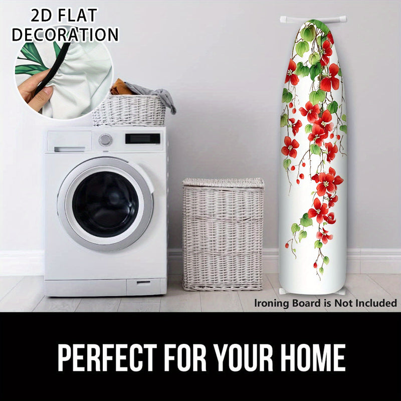 Fundas Lavables para Tabla de Planchar con Decoración Floral - Flores Rojas Elegantes y Hojas Verdes, Ajuste Universal para la Mayoría de Mesas de Planchado Estándar, Accesorio para Sala de Lavandería, No Incluye Mesa, Diseño Vibrante, Fácil Instalación,