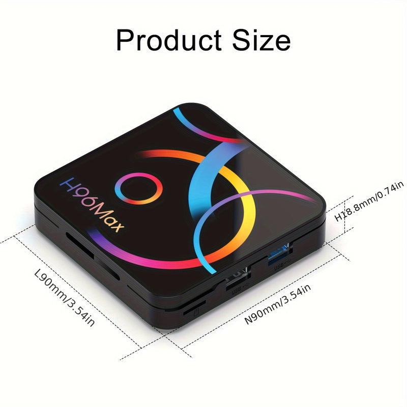 H96 MAX Android 14.0 Smart TV Box RK3518 4K@60fps WiFi 6 y BT 5.4 con voz HDR10, reproductor de medios con Chromecast, navegador, USB y Ethernet, enchufe de 110-220V, control remoto, dispositivo multimedia, dispositivo moderno, alta calidad de pantalla.