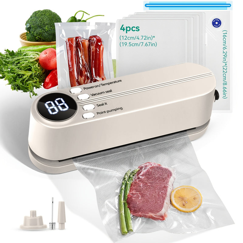HOTU 1PC 1200mAh Sellador de Alimentos Portátil, Sistema Automático de Sellado de Snacks Multifunción, Succión e Inflado Externos, Sellador al Vacío USB Recargable para Cocina y Picnics al Aire Libre, Batería de 36V