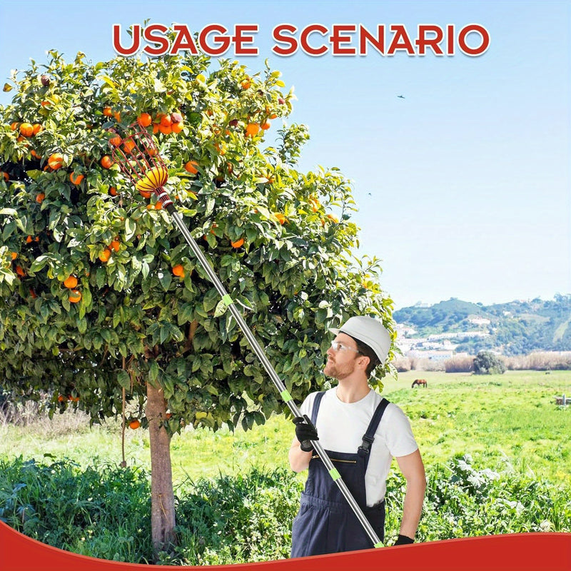Pulidor de frutas de acero inoxidable con cesta acolchada - Herramienta de jardín moderna para recoger frutas de manera eficiente, no necesita electricidad, equipo de huerta | Mango ergonómico | Cosechador de frutas duradero