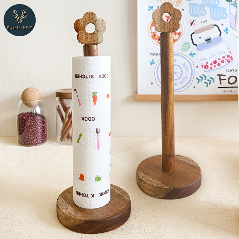 1 unidad de soporte de toalla de papel de cocina de madera rústica, diseño de montaje vertical a ras, soporte de almacenamiento de película sin taladro, organizador de encimera