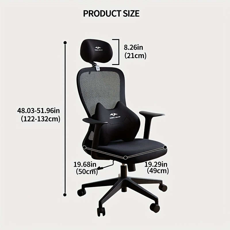Butaca Ergonómica de Oficina con Soporte Lumbar Ajustable y Cojín de Espuma Viscoelástica - Mecanismo Giratorio 360°, Reposabrazos Ergonómicos, 5 Ruedas para Suelos Duros -
