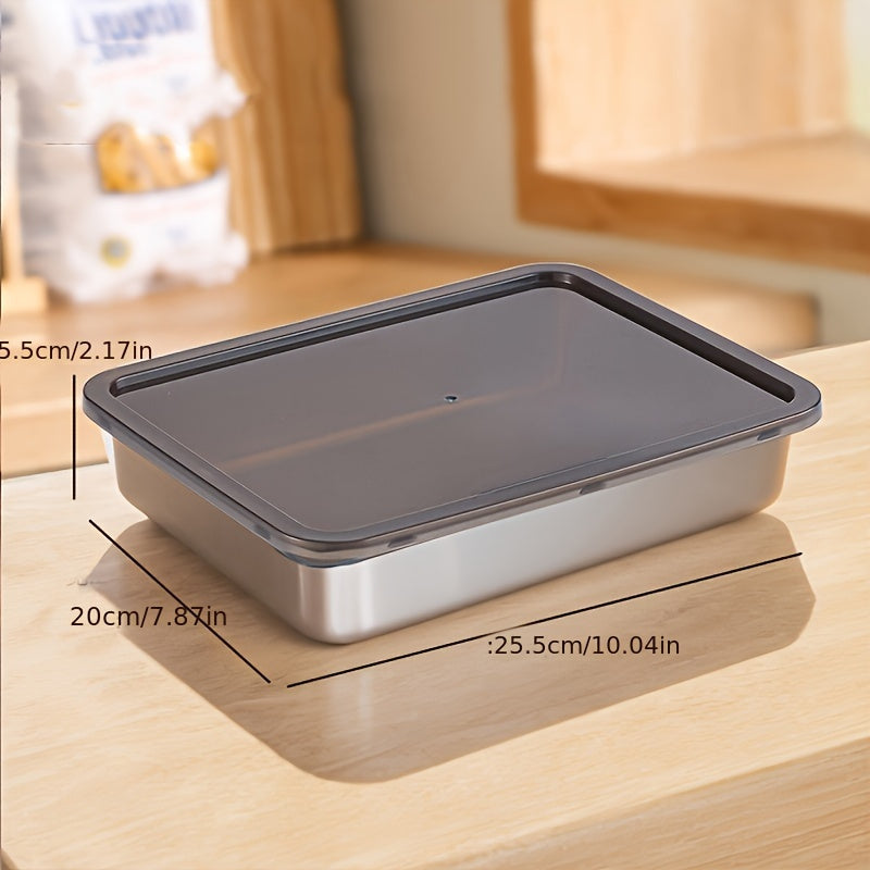 Conjunto de almacenamiento de alimentos de acero inoxidable con 5 piezas - Contenedores cuadrados grandes, reutilizables y versátiles para carne, frutas y verduras - Ideal para acampar, al aire libre y uso doméstico, organizador de cocina apilable
