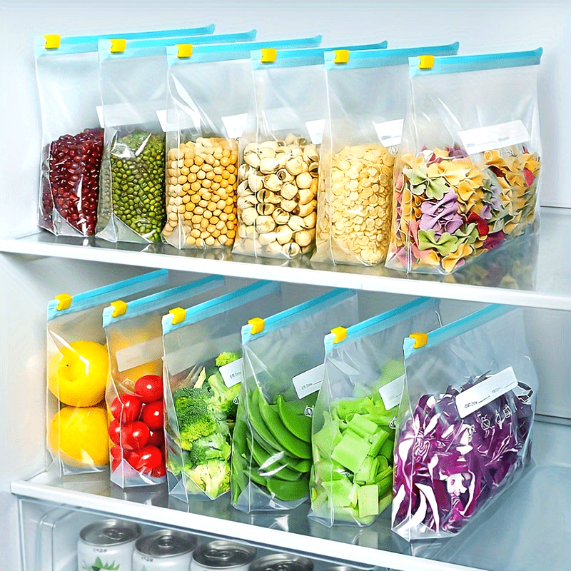 30 Bolsas de Congelador Reutilizables Transparentes, Impermeables y de Material PET, Esenciales para Organización en la Cocina, Fundas Herméticas para Frutas, Granos, Verduras y Carnes