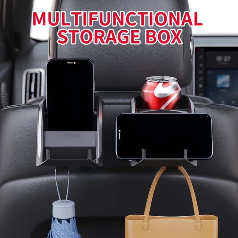Caixa de almacenamiento trasera para asiento del coche con portavasos - caja de almacenamiento con ganchos multifuncionales, colección completa para bebidas/deslizadores/paños adecuada para la mayoría de modelos de automóviles