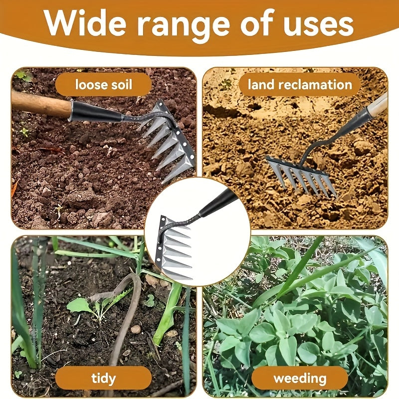 1 pieza de rastrillo agrícola versátil con cuchillas afiladas - Acero de manganeso duradero, fácil de cortar a través del suelo para eliminar malezas, eliminar escombros, nivelar el suelo, suelar el suelo - Ideal para herramienta de limpieza de jardín, c