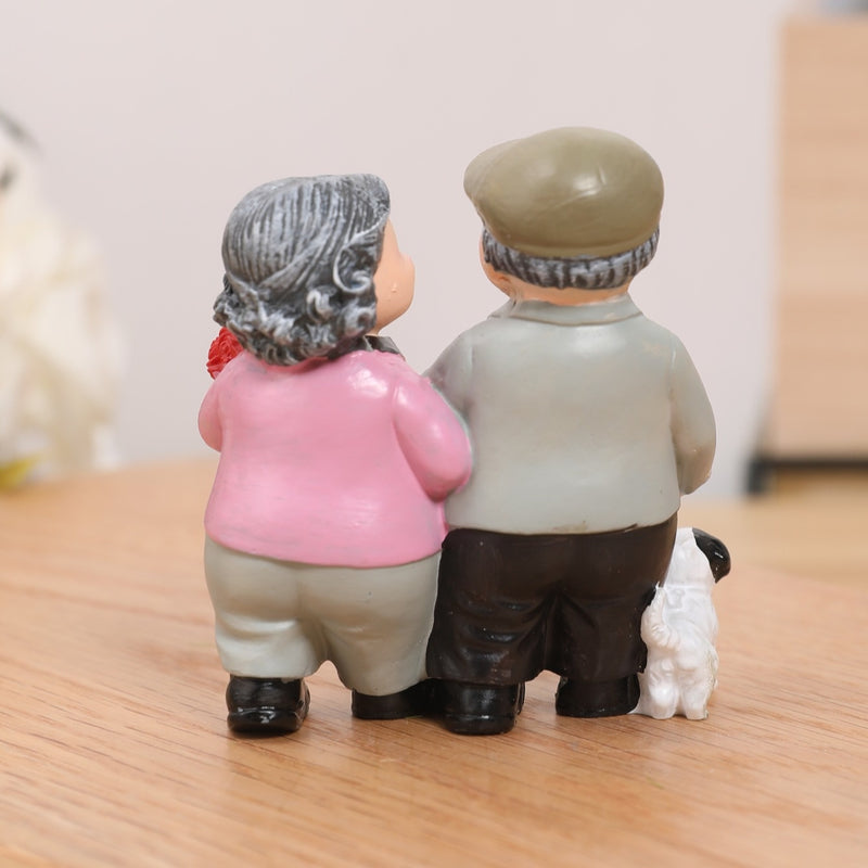 1pc Estatua de Resina Encantadora - Pareja Mayor Caminando con Perro y Flores, Tema Romántico de Amor para Decoración Interior/Exterior, Regalo Perfecto para San Valentín, Aniversario, Navidad, Día de la Madre, Día del Padre, Día de los Abuelos