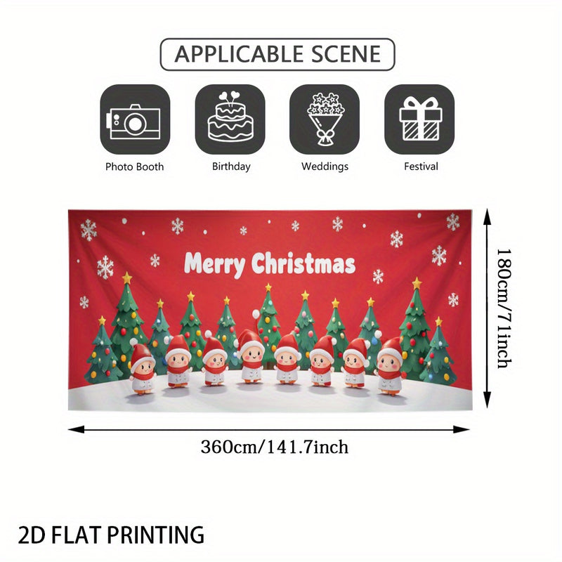 2D Banner de Puerta, 1 Pieza, Banner de Puerta de Elfo Feliz Navidad - Poliéster Duradero, Diseño de Copos de Nieve y Árboles, Ideal para Decoraciones de Vacaciones y Cumpleaños, Decoración de Jardín y Habitación al Aire Libre, Decoraciones de Navidad