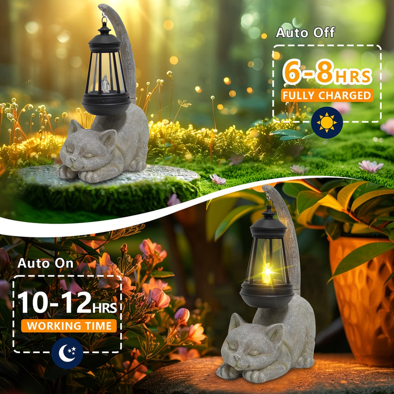 Estatua de Farolillo para Gatos con Energía Solar VOOKRY - Adorable Gatito Durmiendo con Cola Luminosa, Luz Decorativa para Jardín Exterior, Ideal para Patio, Césped o Regalo Festivo, Material Plástico, Batería de 600mAh, Carga Solar